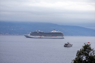 Cruise ship at anchor in the harbour of Portofino, Italy, Europe