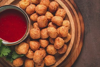 Chicken popcorn, deep fried, nuggets, close-up, rustic, no people