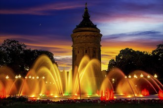 Mannheim water tower in the evening