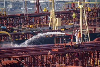 The crude oil tanker HOJO, in the seaport of Rotterdam, in the petroleum harbour, Europoort, ship