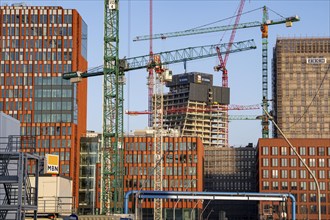 Construction sites in the east of Hafencity Hamburg, office building, new district on the Elbe, on