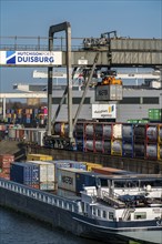 Port of Duisburg Ruhrort, Container freighter being loaded and unloaded at DeCeTe, Duisburg