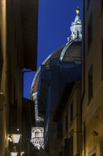 Old town, alley, view of the cathedral, night shot, at night, illuminated, city trip, tourism,