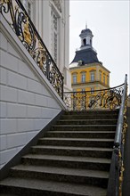 Staircase of the Old Town Hall and tower of the neighbouring palace, Bonn, North Rhine-Westphalia,