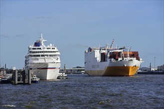 Europe, Germany, Hanseatic City of Hamburg, Elbe, Passenger Ship Europe, Cargo Container Ship