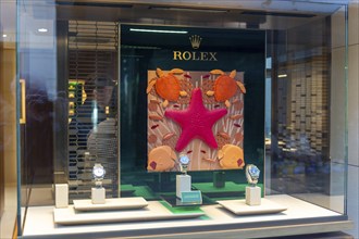 Rolex shop window display, Robert Gatward jewellers, Ipswich, Suffolk, England, UK