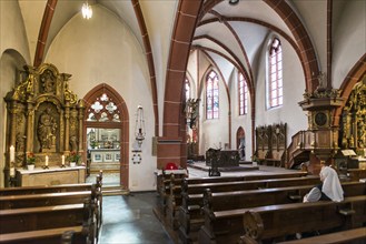 Interior view, St Michael's parish church, Bernkastel-Kues, Moselle, Rhineland-Palatinate, Germany,