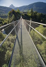 Suspension bridge at Matrei-Trautson Castle, Matrei am Brenner, Wipptal, Tyrol, Austria, Europe