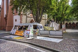 Tent set up by climate activists, called climate camp on Freiburg's town hall square in the