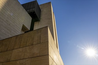 Modern Design Building Against Blue Clear Sky and Sunbeam in Campione d'Italia, Lombardy, Italy,