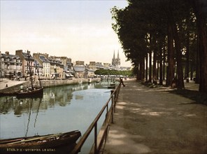 The Quay, Quimper, France, ca 1890, Historical, digitally restored reproduction from a 19th century