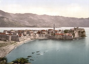 Budua, today Budva, general view, Dalmatia, now Montenegro, Austro-Hungary, digitally restored