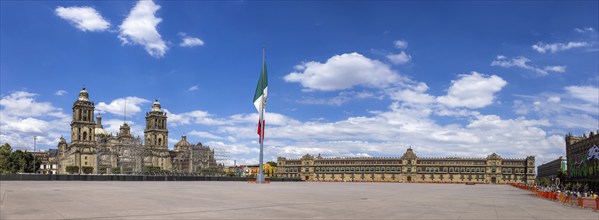 Mexico City Central Zocalo Constitution Plaza and landmark Metropolitan Cathedral near Presidential