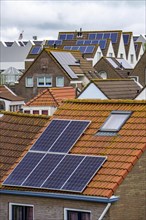 Solar modules on roofs, on pitched roofs of residential buildings, Vlissingen, Netherlands