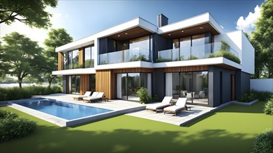 Three dimensional render of a modern ecological real estate residential house, AI gnerated, AI