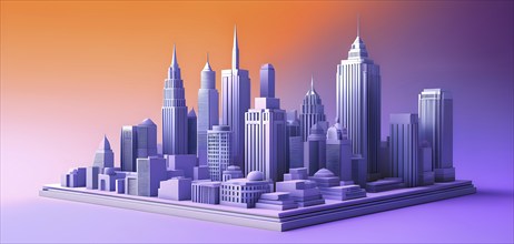 Three dimensional rendering of a model of a city with skyscrapers, AI generated