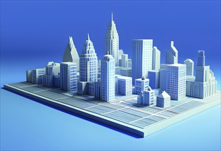 Three dimensional rendering of a model of a city with skyscrapers, AI generated