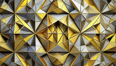 Art object, artistic digital design art, golden and silver triangles in shiny metal look in 3D, AI