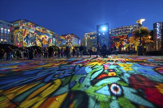 Essen Light Festival, in the city centre, light art on Kennedyplatz, the Berlin artist Daniel