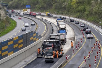 Motorway construction site on the A52 in Essen Basic refurbishment of the motorway, new noise