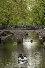 Utrecht, Netherlands, historic city centre, Oudegracht, canal, bridge, pedal boats