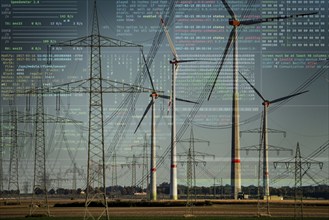 Symbolic image of critical infrastructure, blackout risk, cyberterrorism, wind farm near Bad