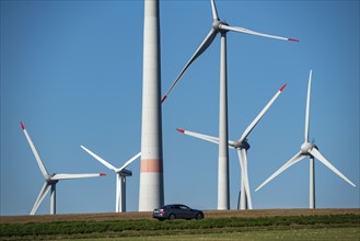 Wind farm near Lichtenau, wind turbines, country road, Driburger Straße, North Rhine-Westphalia,