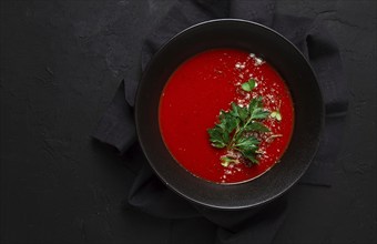 Tomato soup, with herbs and spices, homemade, no people