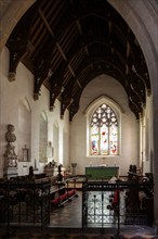 Altar, chancel and sanctuary of Great Bedwyn church, Wiltshire, England, UK