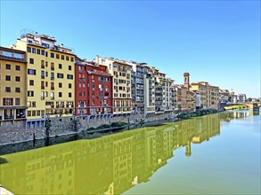 Colourful houses, river, Arno, Tuscany, Florence, Italy, Europe