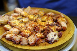 Octopus, tapas in a bar, food, Barcelona, Catalonia, Spain, Europe