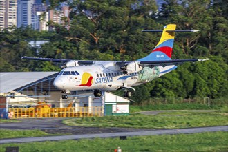 A SATENA ATR 42-600 aircraft with registration HK-5114 at Enrique Olaya Herrera Airport in