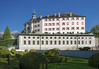 High castle, the Renaissance castle Schloss Ambras with castle park, Innsbruck, Tyrol, Austria,