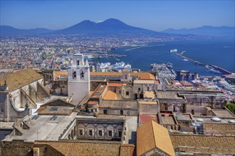 Panorama of city, harbour and sea with the monastery of San Martino and Mount Vesuvius 1281m,