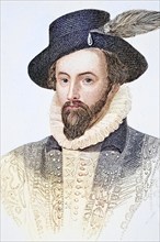 Sir Walter Raleigh, 1554-1618, English adventurer and writer, Illustration from Old England's