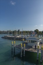 Nonnenhorn on Lake Constance, jetty, marina, townscape, blue sky, Bavaria, Germany, Europe