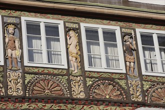 Half-timbered house, façade with wood carvings, Lemgo, North Rhine-Westphalia, Germany, Europe