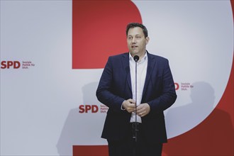 Lars Klingbeil, SPD party chairman, speaks to the press at the kick-off meeting of the SPD party