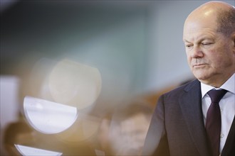 Olaf Scholz (SPD), Federal Chancellor, pictured during a meeting of the Federal Cabinet. Berlin, 24