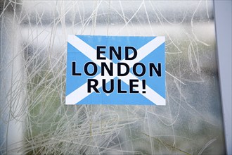 Scottish Independence poster sticker saying 'End London Rule', Barra, Outer Hebrides, Scotland, UK