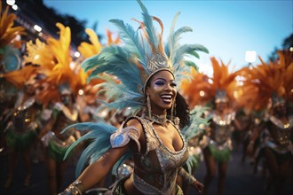 Captivating image capturing the essence of the Rio Carnival, showcasing a dancer adorned in an