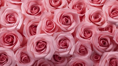 Valentine day background of close-up view of a beautiful mix of pink roses, symbolizing love and