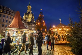 The historic Christmas market on the Neumarkt in front of the Church of Our Lady, Dresden, Saxony,