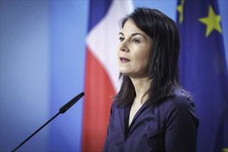 Annalena Bärbock, Federal Foreign Minister, photographed at a press conference after the joint