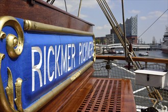 Hamburg, windjammer Rickmer Rickmers, name plate, Elbe Philharmonic Hall