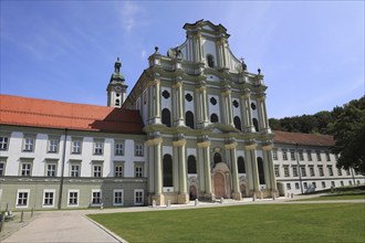 Facade of the Cistercian Abbey Church Fürstenfeld in Fürstenfeldbruck, Upper Bavaria, Bavaria,