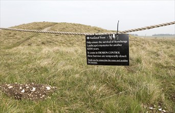 Bronze Age burial mounds Cursus Barrows, closed to the public for erosion control, Stonehenge,