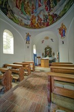 Lake chapel Maria am See, interior view, Obernberger See, mountain lake, landscape of the Stubai