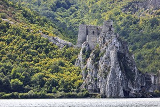 View of the castle on the Danube on the Serbian side opposite Coronini, Danube landscape, Iron Tor