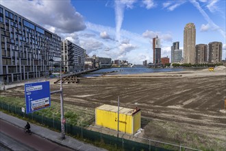 The Rijnhaven, a 28-hectare harbour basin, has now been filled in by almost a third to create space